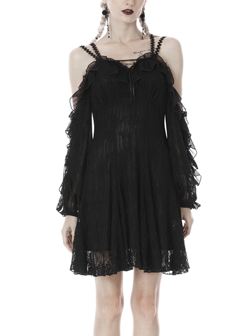 Sexy Lace Chest Lace-Up Black Sling Gothic Princess Dress