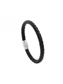 Black Simple Personality Multi-Layer Braided Magnetic Buckle Men'S Leather Bracelet