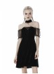 Off-Shoulder Metal Moon-Shaped Pendant Chest Lace-Up Black Gothic Dress