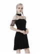 Off-Shoulder Metal Moon-Shaped Pendant Chest Lace-Up Black Gothic Dress