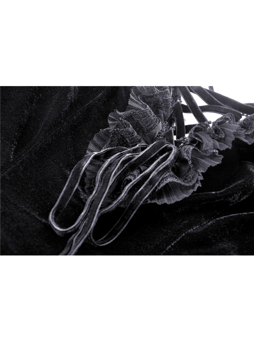 Off-Shoulder Metal Moon-Shaped Pendant Chest Lace-Up Black Gothic Dress