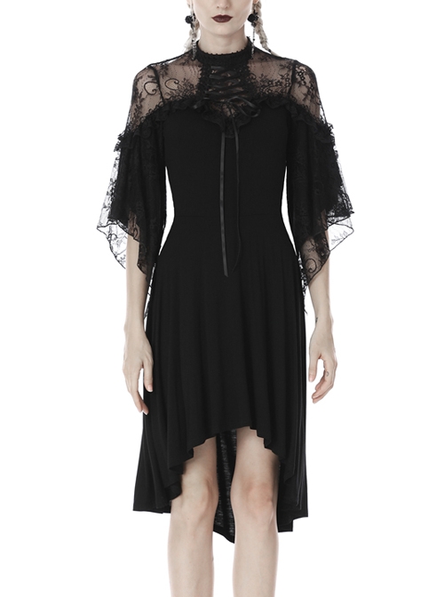 Lace Sexy Lace-Up Half Sleeves High Waisted Balck Gothic Dress