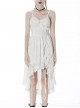 White Cross Lace Rear Long Hem Sling Punk Dress
