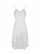 White Cross Lace Rear Long Hem Sling Punk Dress