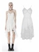 White Cross Lace Rear Long Hem Sling Punk Dress