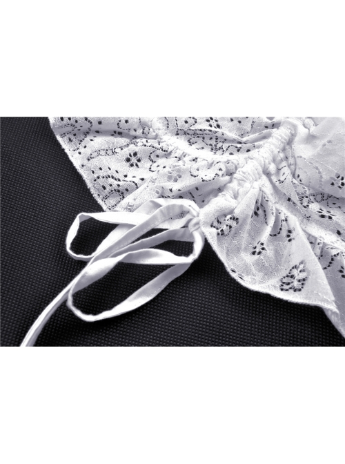 White Cross Lace Rear Long Hem Sling Punk Dress