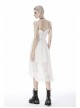 White Cross Lace Rear Long Hem Sling Punk Dress