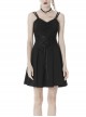 Lace-Up Waisted Flower Straps Black Punk Sling Dress