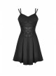 Lace-Up Waisted Flower Straps Black Punk Sling Dress