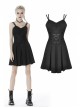 Lace-Up Waisted Flower Straps Black Punk Sling Dress
