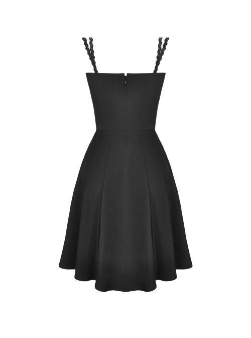 Lace-Up Waisted Flower Straps Black Punk Sling Dress