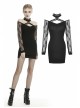 Off-Shoulder Bandage Net Long Sleeves Slit Hem Tight Black Punk Dress