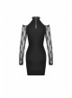 Off-Shoulder Bandage Net Long Sleeves Slit Hem Tight Black Punk Dress