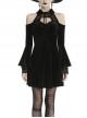 Black Lace-Up Collar Off-Shoulder Lace Velvet Gothic Dress