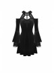 Black Lace-Up Collar Off-Shoulder Lace Velvet Gothic Dress