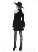 Black Lace-Up Collar Off-Shoulder Lace Velvet Gothic Dress