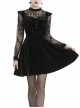 Lace Button Chest Frilly Long Sleeves High Waisted Black Velvet Gothic Dress