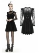 Lace Button Chest Frilly Long Sleeves High Waisted Black Velvet Gothic Dress