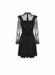 Lace Button Chest Frilly Long Sleeves High Waisted Black Velvet Gothic Dress