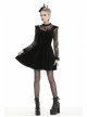 Lace Button Chest Frilly Long Sleeves High Waisted Black Velvet Gothic Dress