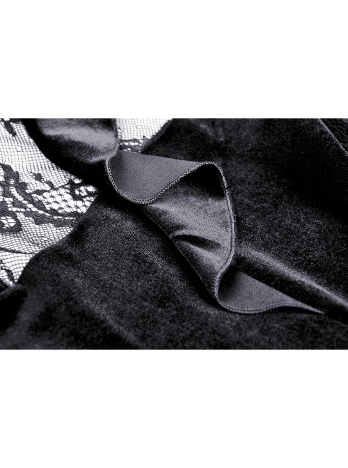 Lace Button Chest Frilly Long Sleeves High Waisted Black Velvet Gothic Dress
