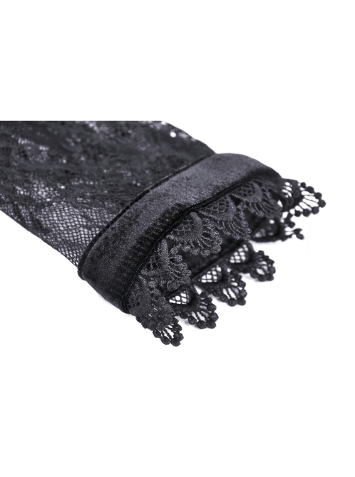 Lace Button Chest Frilly Long Sleeves High Waisted Black Velvet Gothic Dress