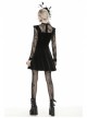 Lace Button Chest Frilly Long Sleeves High Waisted Black Velvet Gothic Dress