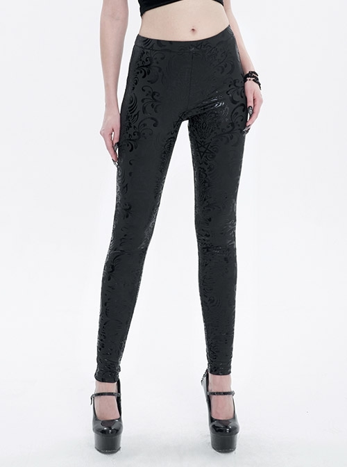 Black Stretch Pentagram Knit Special Print Gothic Daily Leggings