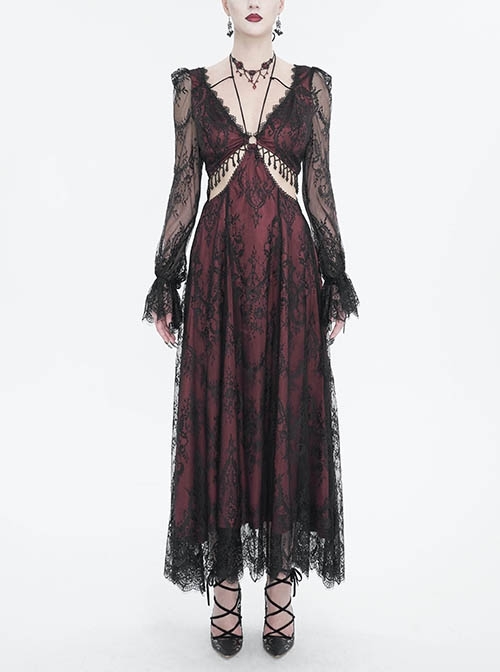 Red Lace AppliquéD Adjustable Waist Cutout Gothic Sexy Dress