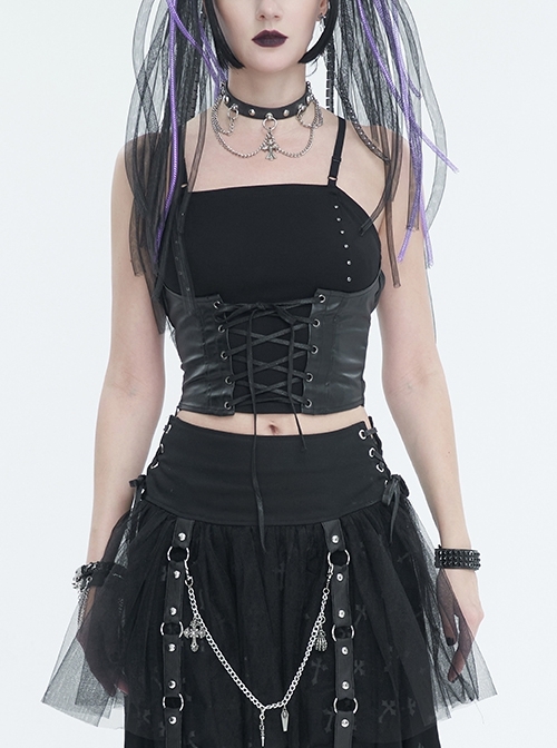 Black Knit Adjustable String Punk Daily Bandeau Camisole