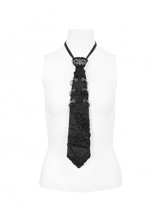Adjustable Black Dipped Knit Side Metal Ring Punk Cool Skull Tie