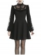 Lace Button Chest Frilly Long Sleeves Black Gothic Dress