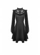Lace Button Chest Frilly Long Sleeves Black Gothic Dress