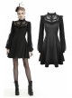 Lace Button Chest Frilly Long Sleeves Black Gothic Dress