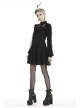 Lace Button Chest Frilly Long Sleeves Black Gothic Dress