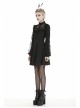 Lace Button Chest Frilly Long Sleeves Black Gothic Dress