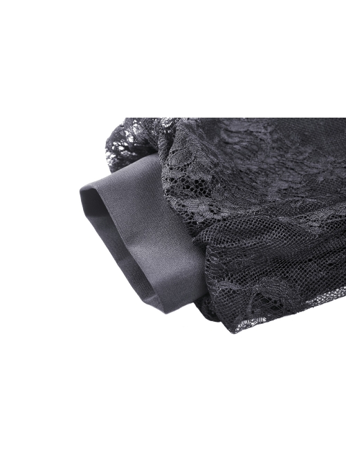 Lace Button Chest Frilly Long Sleeves Black Gothic Dress