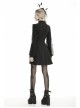 Lace Button Chest Frilly Long Sleeves Black Gothic Dress