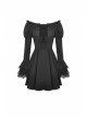 Off-Shoulder Chest Lace-Up Long Sleeves Lace Black Gothic Dress