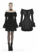 Off-Shoulder Chest Lace-Up Long Sleeves Lace Black Gothic Dress