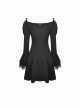 Off-Shoulder Chest Lace-Up Long Sleeves Lace Black Gothic Dress