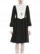 White Lace Front Garment Button Long Sleeves Black Gothic Nun Dress