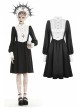 White Lace Front Garment Button Long Sleeves Black Gothic Nun Dress