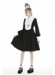 White Lace Front Garment Button Long Sleeves Black Gothic Nun Dress