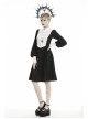White Lace Front Garment Button Long Sleeves Black Gothic Nun Dress
