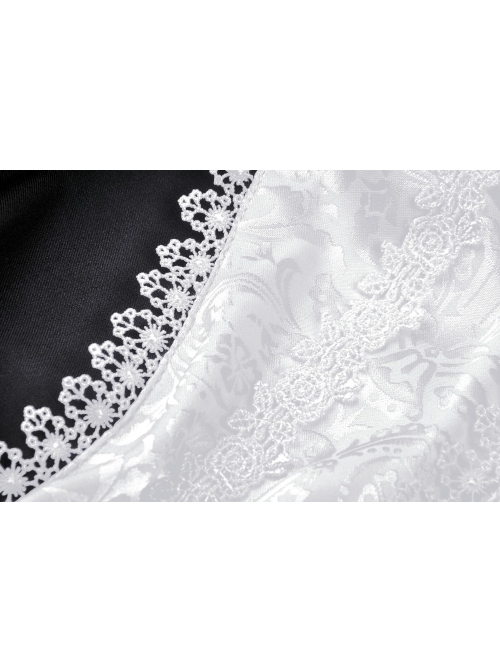 White Lace Front Garment Button Long Sleeves Black Gothic Nun Dress