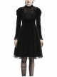 Lace Button Long Sleeves High Waisted Black Velvet Gothic Dress
