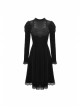 Lace Button Long Sleeves High Waisted Black Velvet Gothic Dress