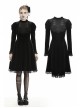 Lace Button Long Sleeves High Waisted Black Velvet Gothic Dress