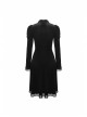 Lace Button Long Sleeves High Waisted Black Velvet Gothic Dress